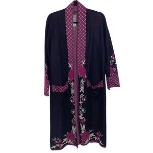 Max sport Sweater Womens Medium Wool Blend Long Duster Open Cardigan Floral Boho